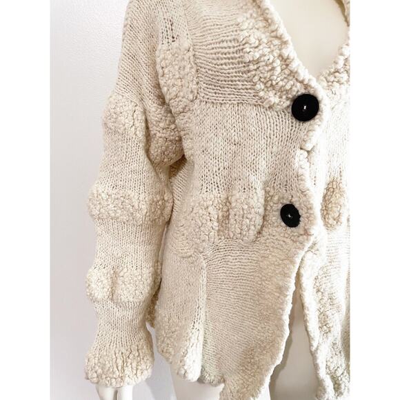 Amano Cream Chunky Knit Wool Sweater Button Cardigan Vintage Medium Large - Picture 6 of 10